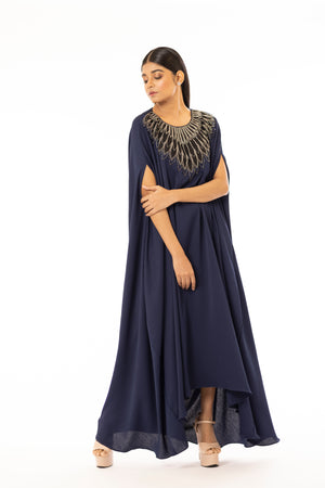 Embroidered Cowl Dress