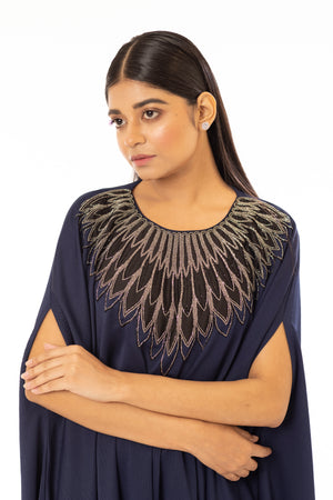 Embroidered Cowl Dress