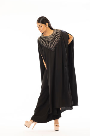 Embroidered Cowl Dress