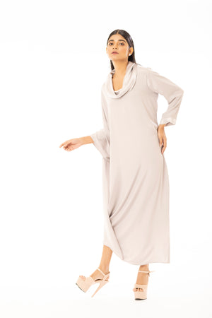 Roll Collar Cowl Dress