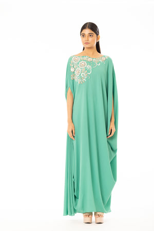 Embroidered Drape Dress