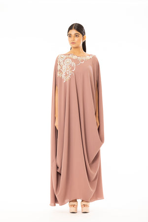 Embroidered Drape Dress