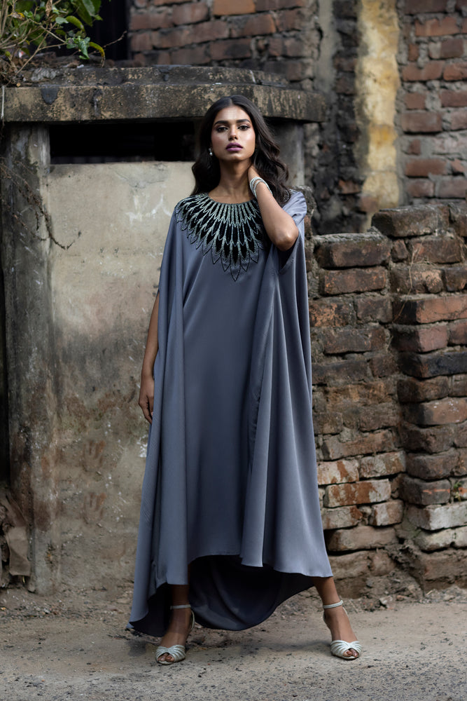 Embroidered Cowl Dress