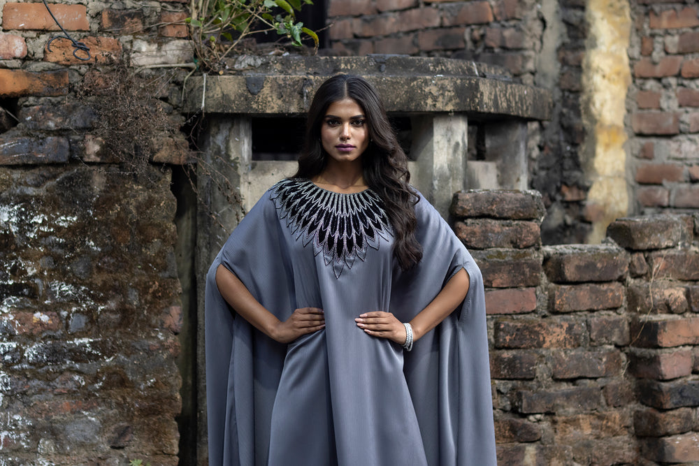 Embroidered Cowl Dress