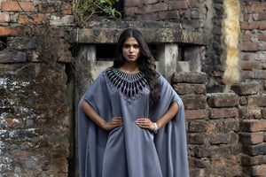 Embroidered Cowl Dress
