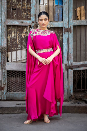 Embroidered Side Cowl Skirt Set