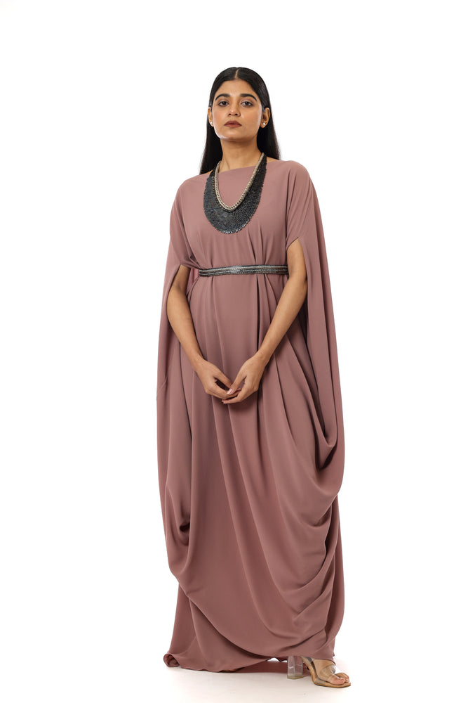 Embroidered Belt Drape Dress