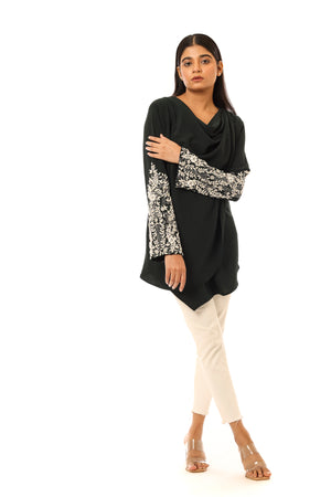 Sleeve Embroidered Cowl Top