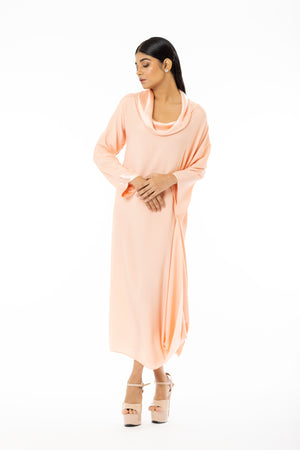 Roll Collar Cowl Dress