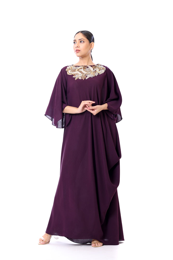 Embroidered Drape Dress
