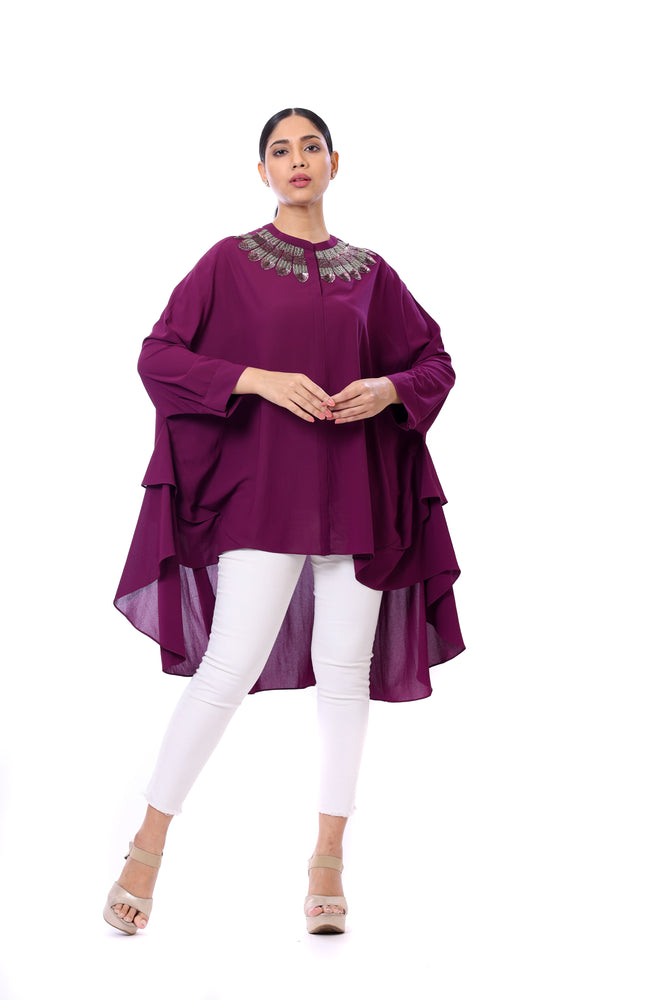 Asymmetric Embroidered Shirt Tunic