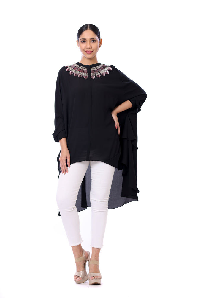 Asymmetric Embroidered Shirt Tunic