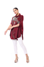 Embroidered Cowl Neck Top