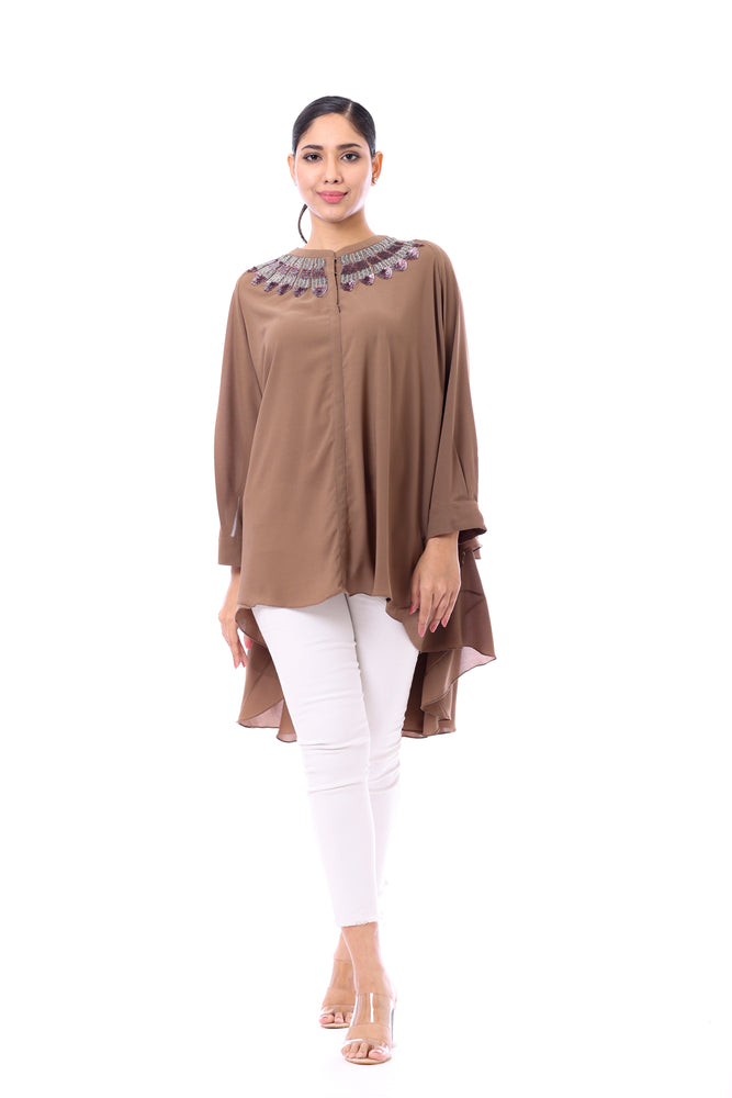 Asymmetric Embroidered Shirt Tunic