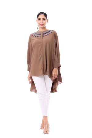 Asymmetric Embroidered Shirt Tunic