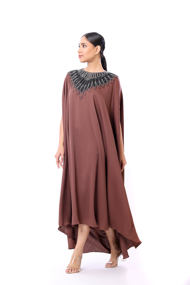 Embroidered Cowl Dress