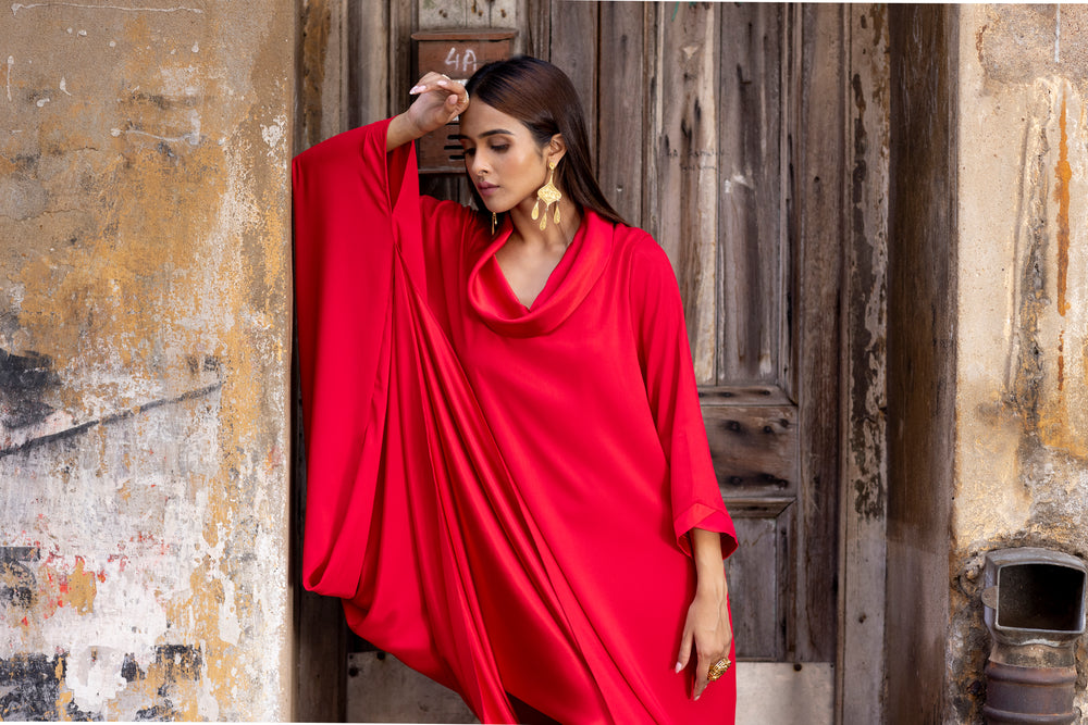 Roll Collar Cowl Dress