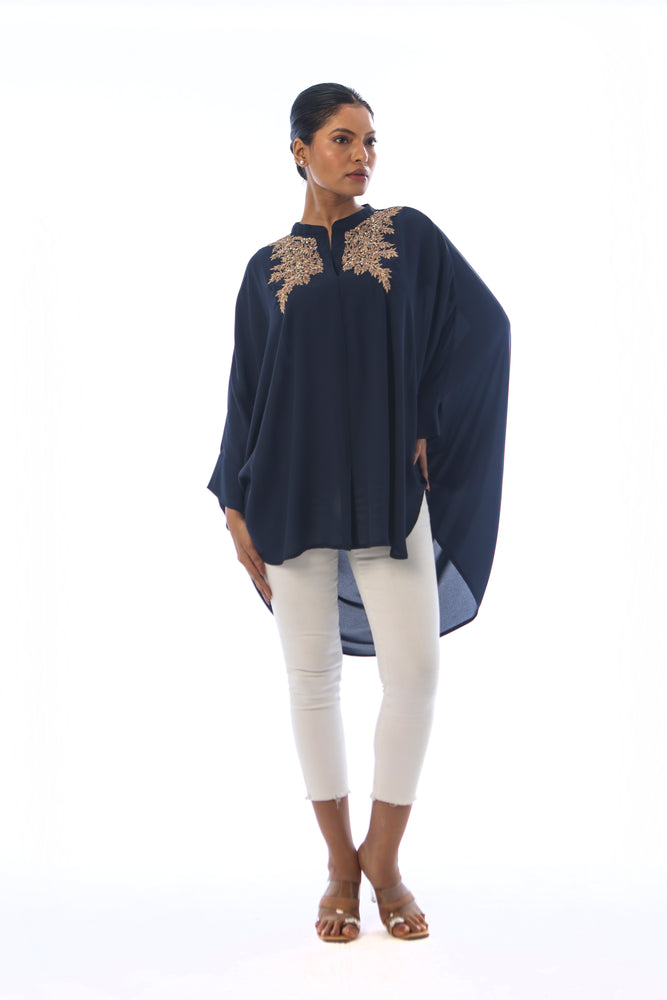 Embroidered Cowl Top