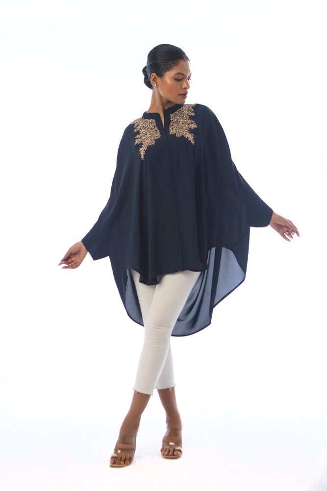 Embroidered Cowl Top