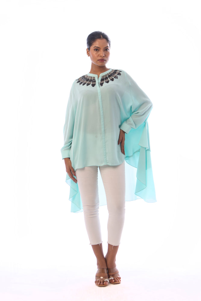 Asymmetric Embroidered Shirt Tunic