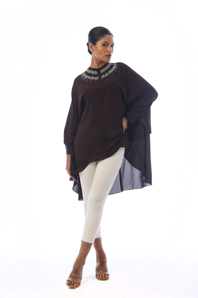 Asymmetric Embroidered Shirt Tunic