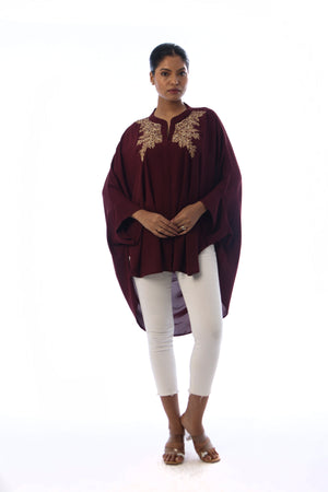 Embroidered Cowl Top