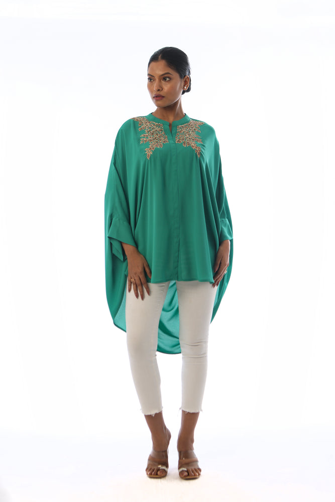 Embroidered Cowl Top