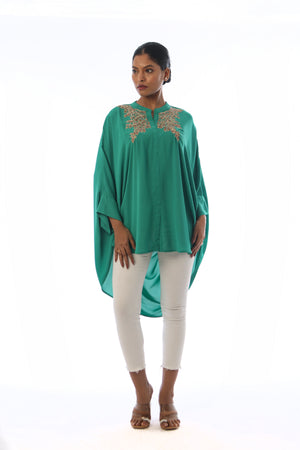 Embroidered Cowl Top