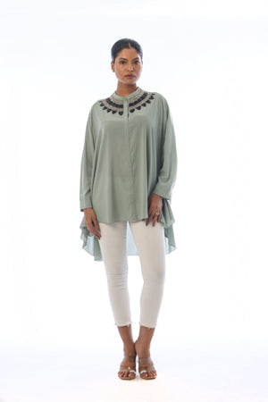 Asymmetric Embroidered Shirt Tunic
