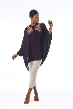 Embroidered Cowl Top