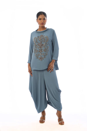 Roll Collar Embroidered Set
