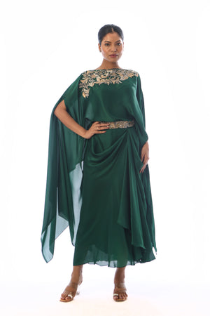 Embroidered Side Cowl Skirt Set
