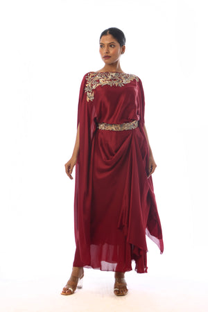 Embroidered Side Cowl Skirt Set