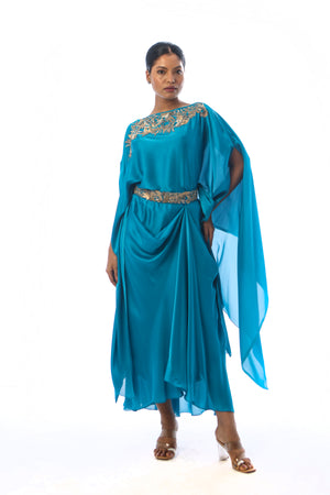 Embroidered Side Cowl Skirt Set