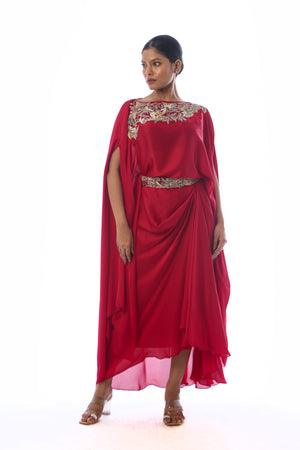 Embroidered Side Cowl Skirt Set