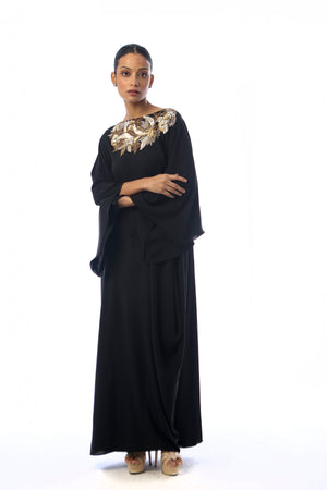 Embroidered Drape Dress