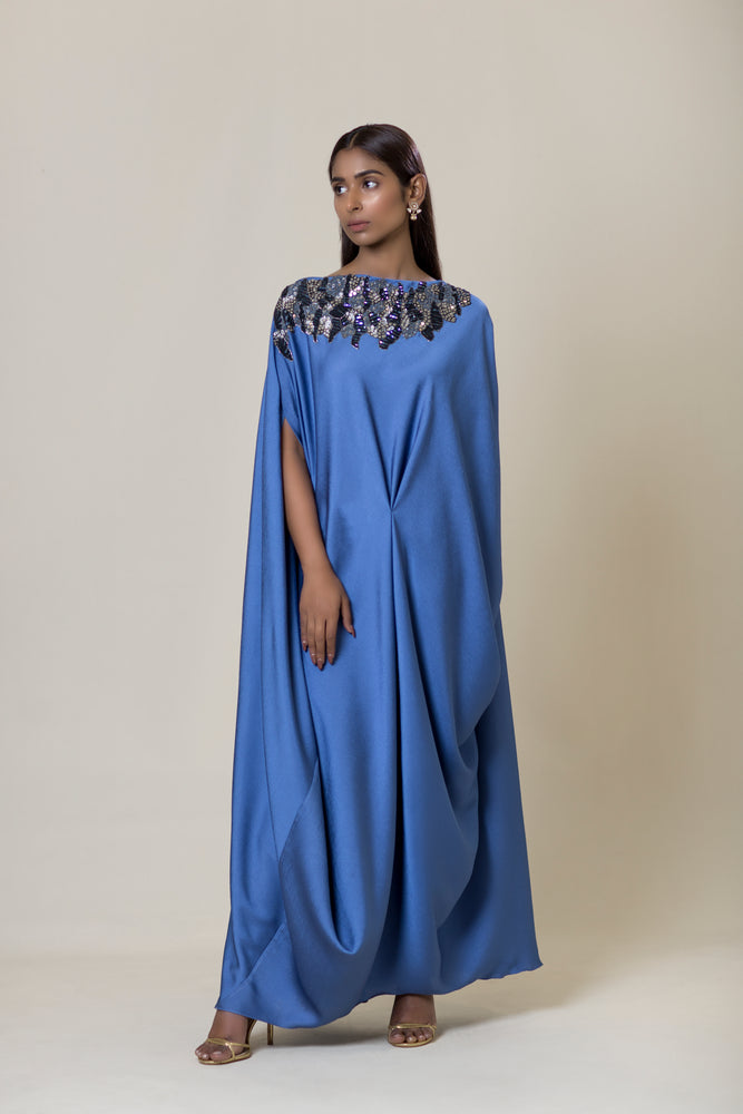 Embroidered Drape Dress