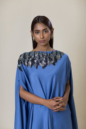 Embroidered Drape Dress