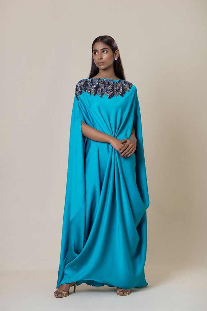 Embroidered Drape Dress