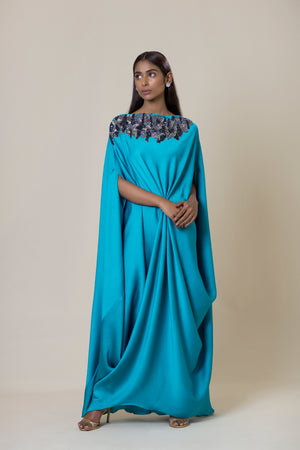 Embroidered Drape Dress