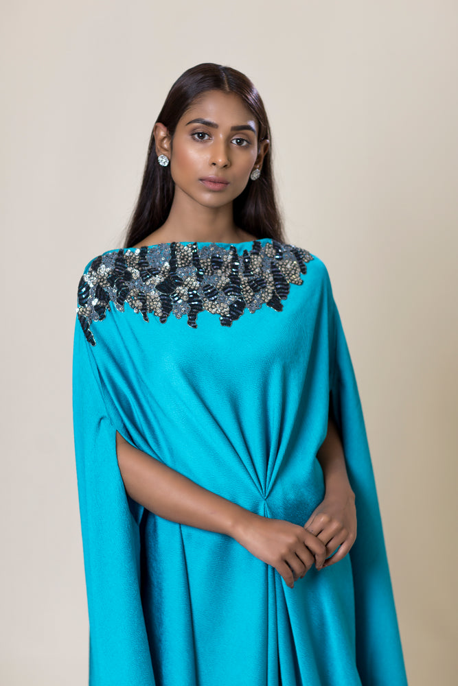 Embroidered Drape Dress