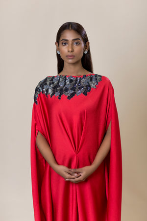 Embroidered Drape Dress