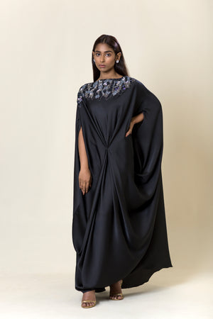 Embroidered Drape Dress