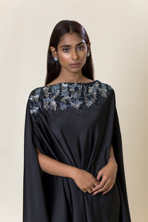 Embroidered Drape Dress