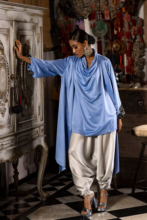 Embroidered Cowl Top
