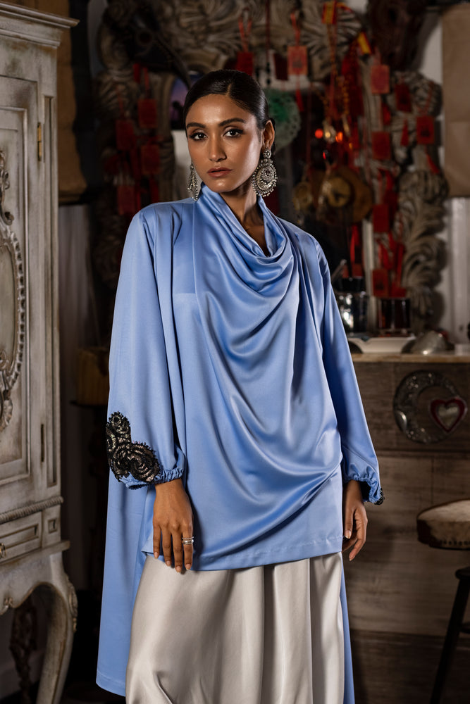 Embroidered Cowl Top
