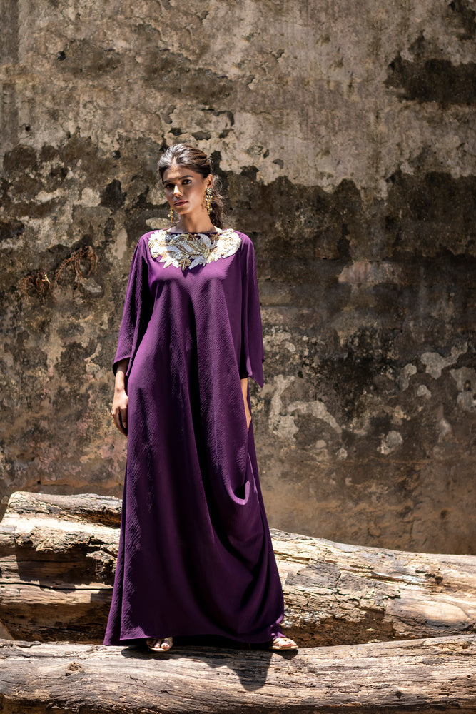 Embroidered Drape Dress