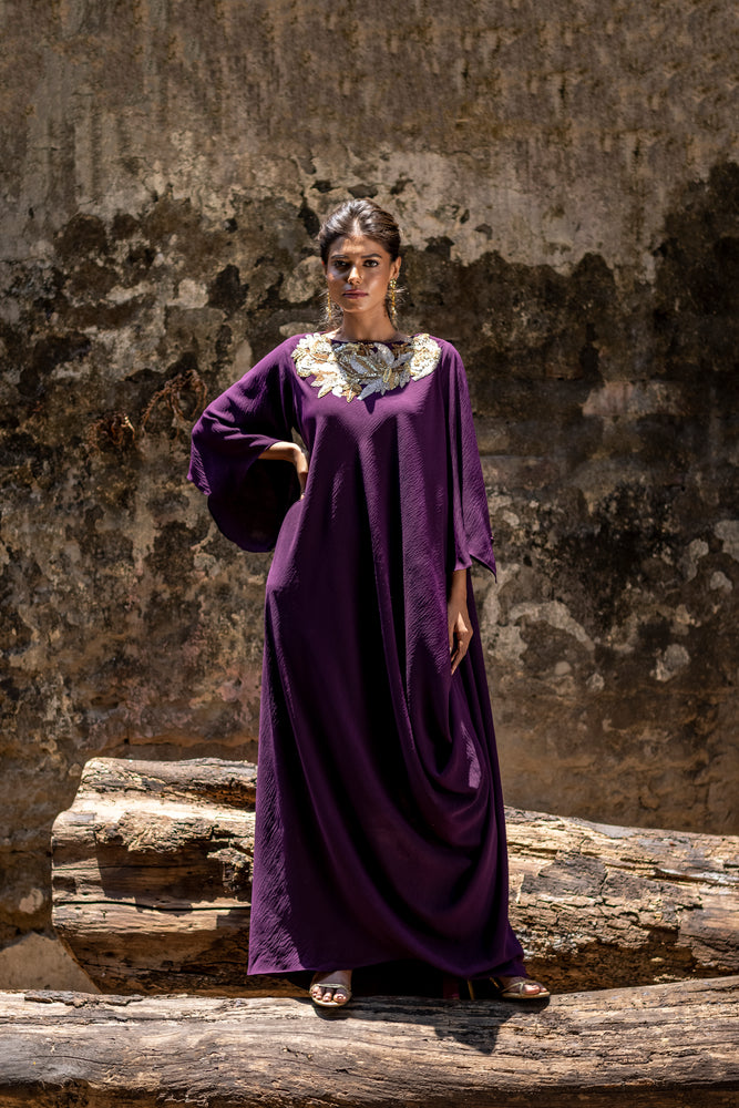 Embroidered Drape Dress