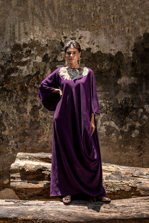 Embroidered Drape Dress