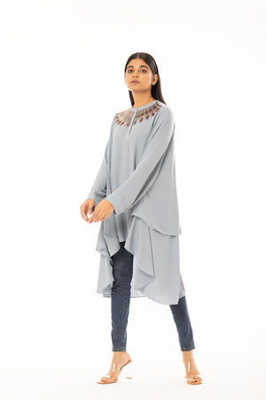 Asymmetric Embroidered Shirt Tunic